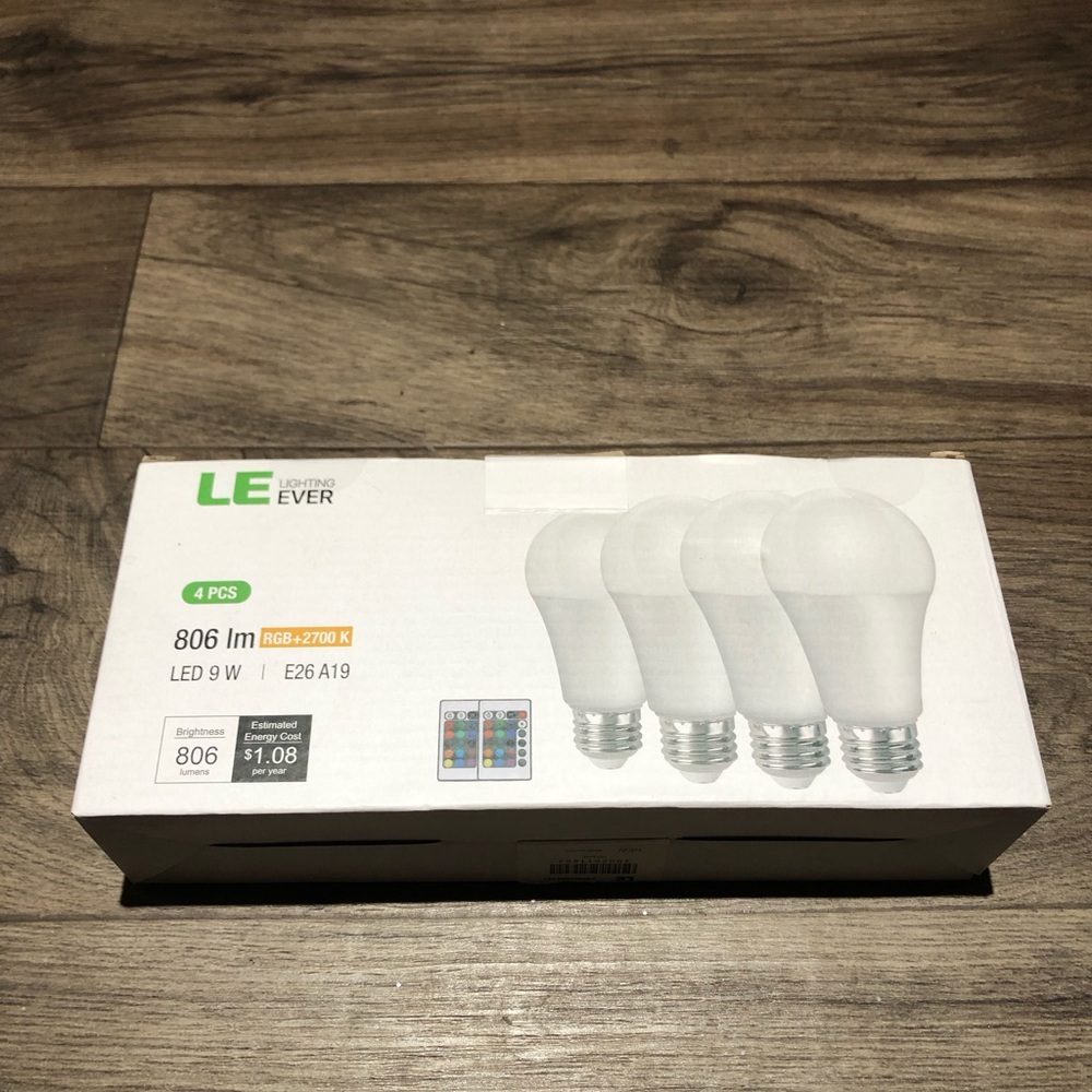 Color Light Bulbs Led 4 PCs LE Lighting Ever 806 Lumens Comes With 2 Remotes